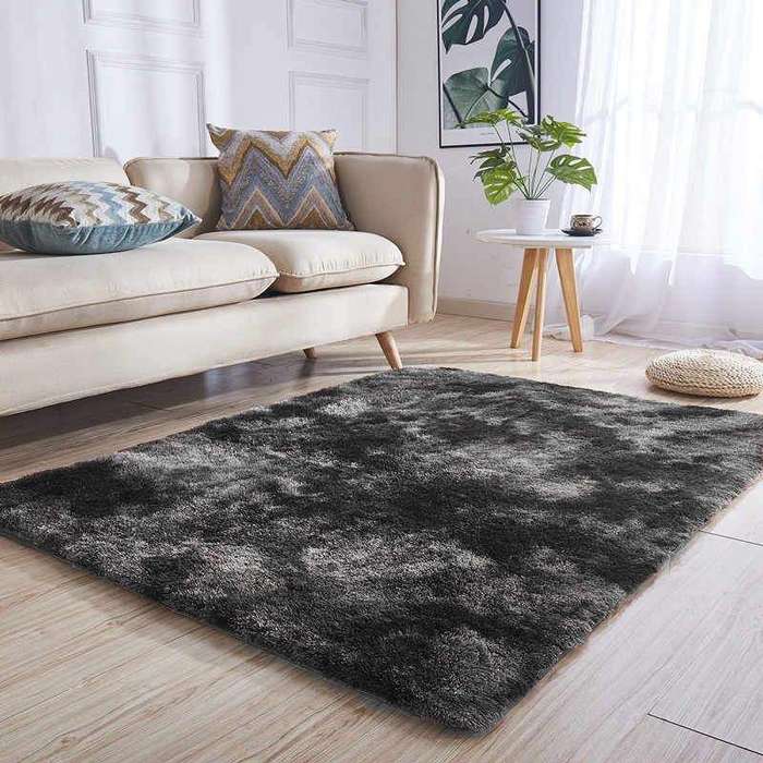 SMTE Super Soft and Fluffy Home D?cor Non-Slip Rug Carpet-Black (200x150cm) with keychain