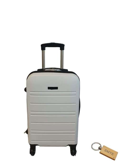SMTE Durable Elegance: Suitcase Small 55cm with Smte Keyring - 1 Piece - White with keychain