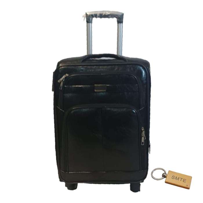 SMTE Premium Leather Suitcase Large 75cm with Smte Keyring - 1 Piece - Black with keychain