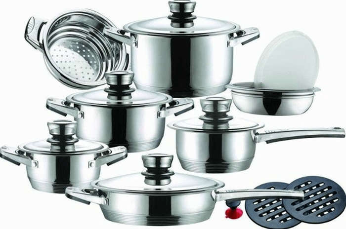 SMTE 16-Piece Stainless Steel Cookware Set with keychain