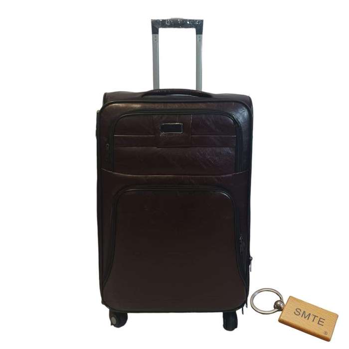SMTE Premium Leather Suitcase Medium 65cm with Smte Keyring - 1 Piece - Dark Brown with keychain