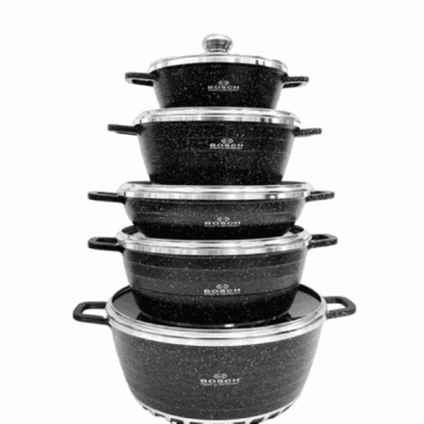 SMTE 10 Piece Non Stick Pot Set -Black with keychain