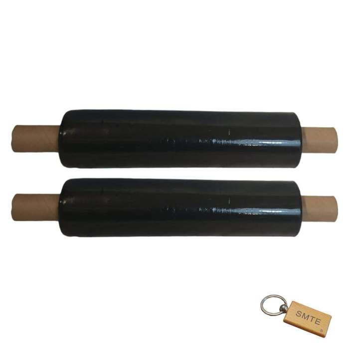 SMTE Premium Black Pallet Wrap -17 Microns Extra Thickness Set of 2+SMTE keyring with keychain