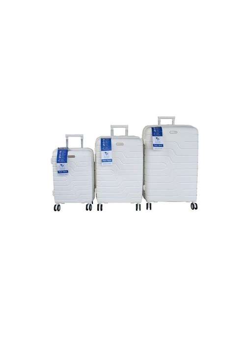 SMTE Unbreakable Travel Luggage 3 Piece Suitcases Spinner - Cream White with keychain
