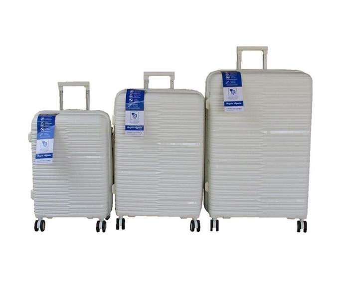 SMTE Unbreakable Travel Luggage 3 Piece Suitcases Spinner - Cream White with keychain