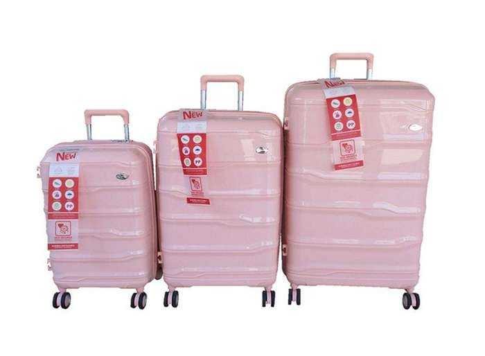 SMTE Unbreakable Travel Luggage 3 Piece Suitcases Spinner - Light Pink with keychain