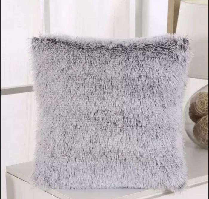 SMTE Fluffy Pillow Covers Set - Grey with keychain