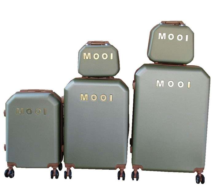 SMTE MOOI ABS Luggage Set - Olive Green, Locks, 360 Spinner Wheels, 5 Pieces with keychain