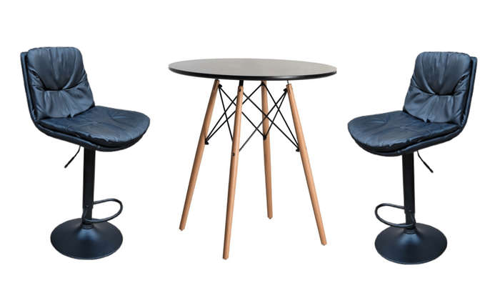 SMTE Soft Padded Perla Black Based Bar Stool and Table Set - Black with keychain