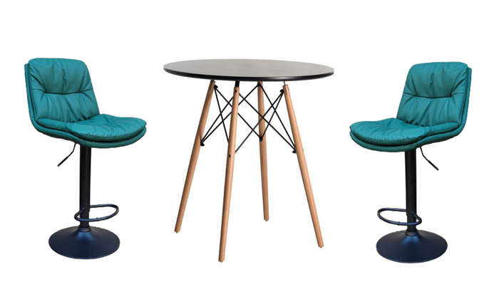 SMTE Soft Padded Perla Black Based Bar Stool and Table Set - Green with keychain