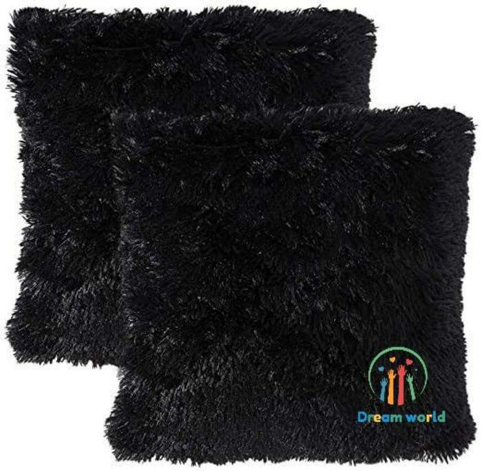 SMTE Soft Fluffy Pillow cover Set - Black with keychain