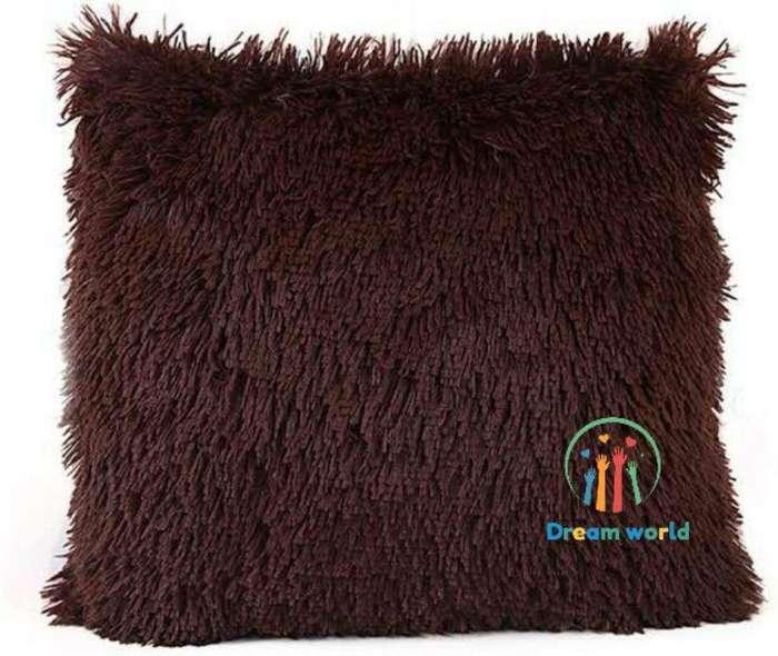 SMTE Soft Fluffy Pillow cover Set - Brown with keychain