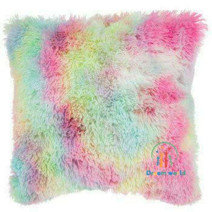 SMTE Soft Fluffy Pillow cover Set - Rainbow with keychain