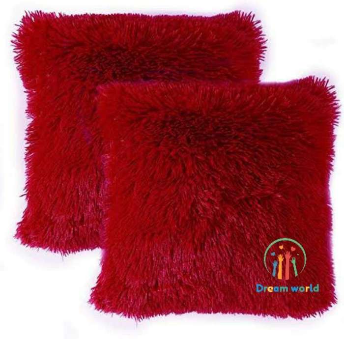 SMTE Soft Fluffy Pillow cover Set - Red with keychain