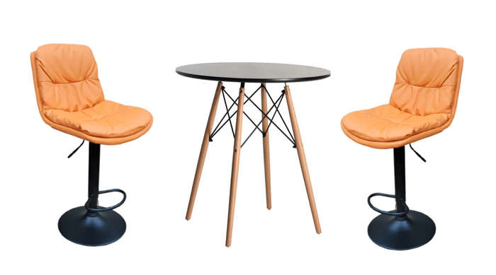SMTE Soft Padded Perla Black Based Bar Stool and Table Set - Orange with keychain