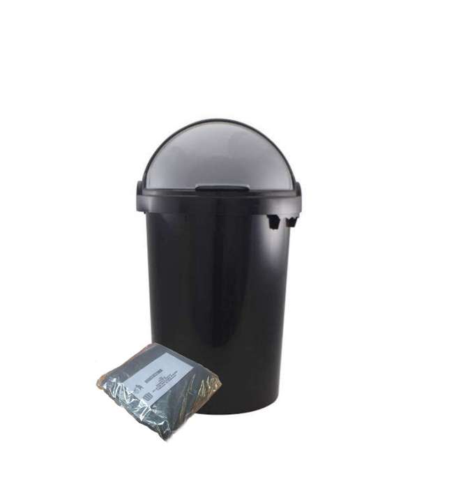 SMTE Flip-Top Dustbin & IYWA Refuse Bag Pack Of 20 ? Black - M with keychain