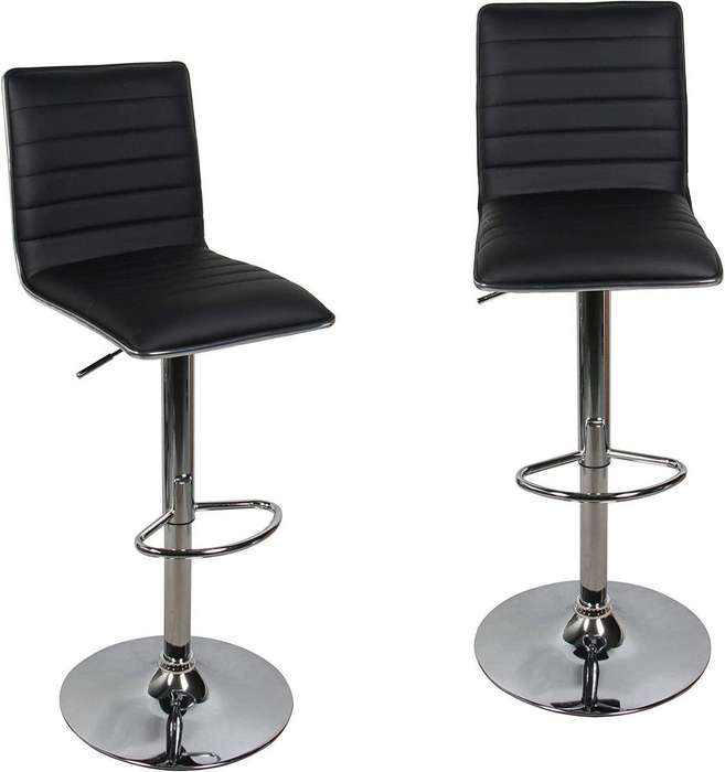 SMTE Adjustable Swivel Bar Stools-Faux Leather with High Backrest - Set of 2 - Black with keychain