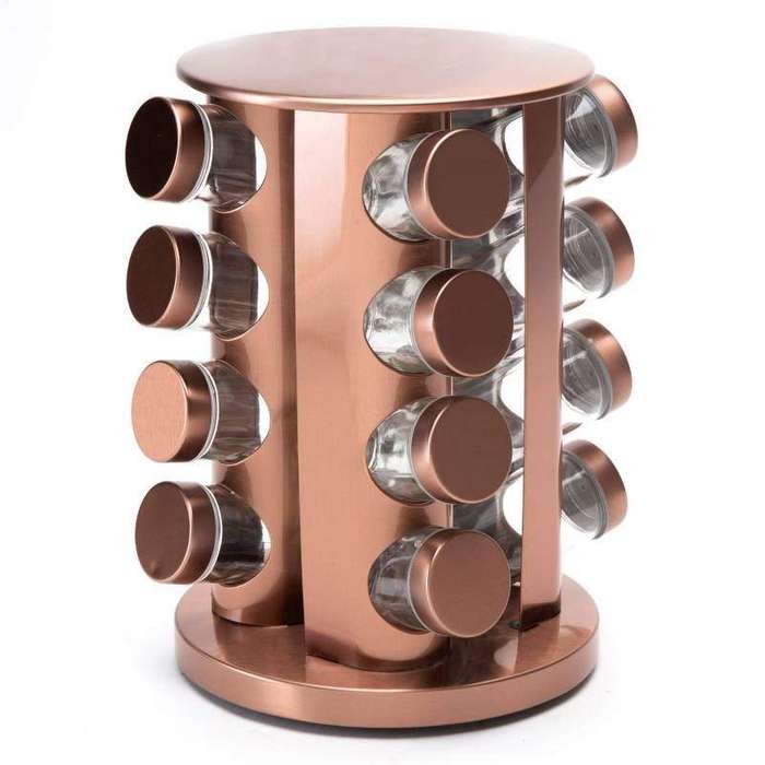 SMTE Rotating Spice Rack 16 Containers - Copper with keychain