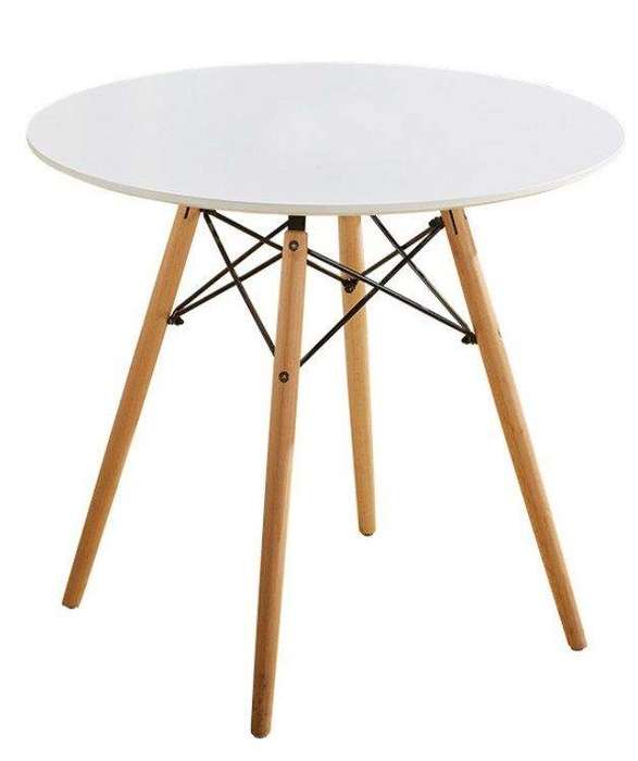 SMTE 80cm Round White top Wooden Leg Table with keychain