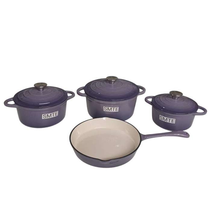 SMTE 7-Piece Cast Iron Cookware Set - 3 Casserole Pots with Lids with keychain
