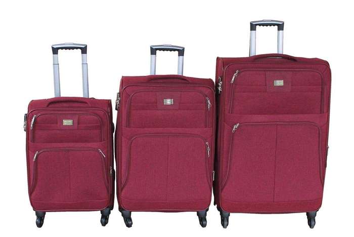 SMTE Burgundy Maroon Fabric Luggage Set - 3-Piece, 360 Spinner Wheels & Lock with keychain