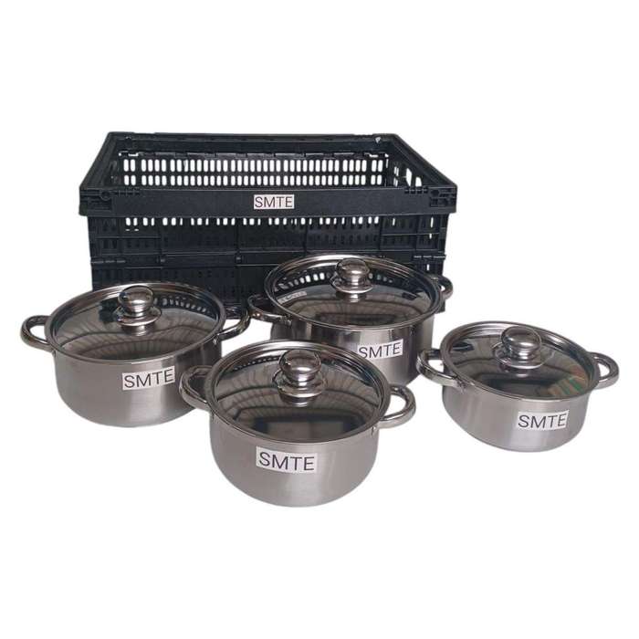 SMTE 8-Piece Camp Cookware Set with Storage Crate with keychain