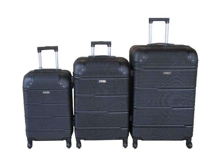 SMTE 3-Piece Black ABS Luggage Set - Lightweight, Durable, Spinner Wheels. with keychain