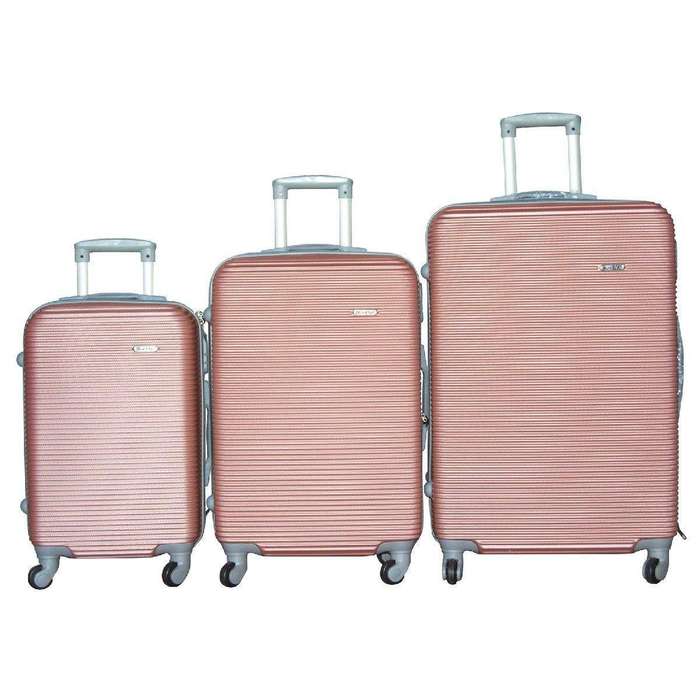 SMTE 3-Piece ABS Luggage Set - Rose Gold, Hard-Shell, Spinner Wheels with keychain
