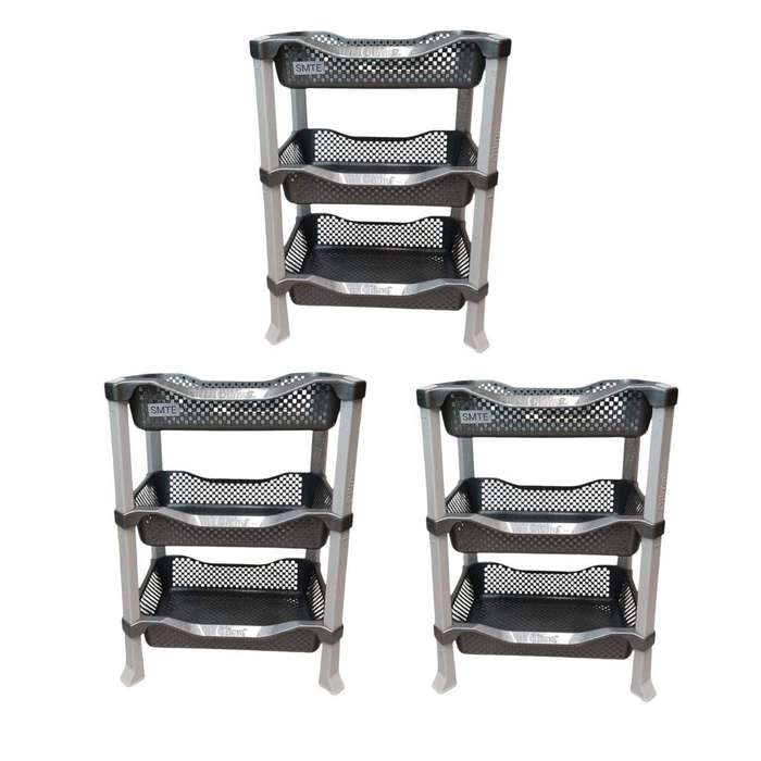 SMTE-SpaceMax: 3-Tier Organizer Rack set of 3 - Grey with keychain