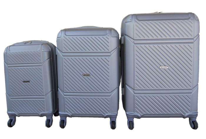 SMTE ABS Luggage Set - Spinner Wheels Durable Travel Bags - Gey - Set of 3 with keychain