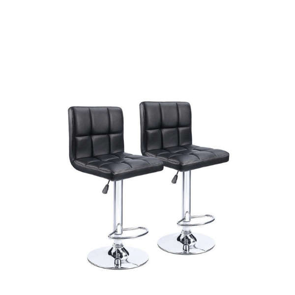 SMTE Pair of Als Leather Swivel Bar Stools - Black with keychain