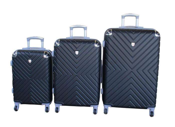 SMTE Durable 3-Piece ABS Luggage Set with Spinner Wheels & Built-in Lock - Black with keychain