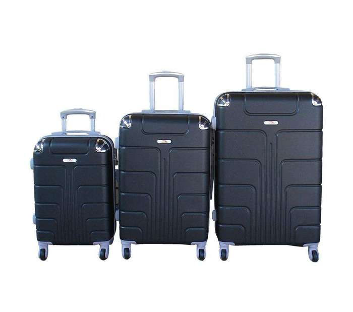 SMTE Durable ABS Luggage Set - Spinner Wheels and Built-in Locks, Black - 3-Piece with keychain