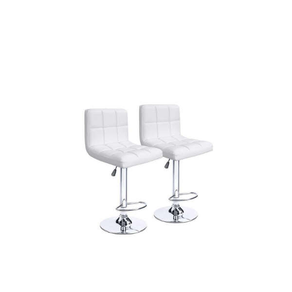 SMTE Pair of Als Leather Swivel Bar Stools - White with keychain