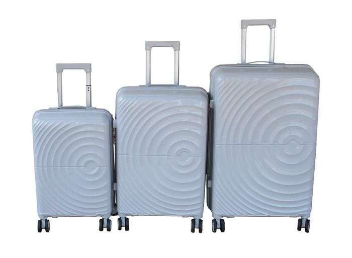 SMTE Unbreakable Silver 3-Piece PP Luggage Set with Spinner Wheels & Lock System with keychain