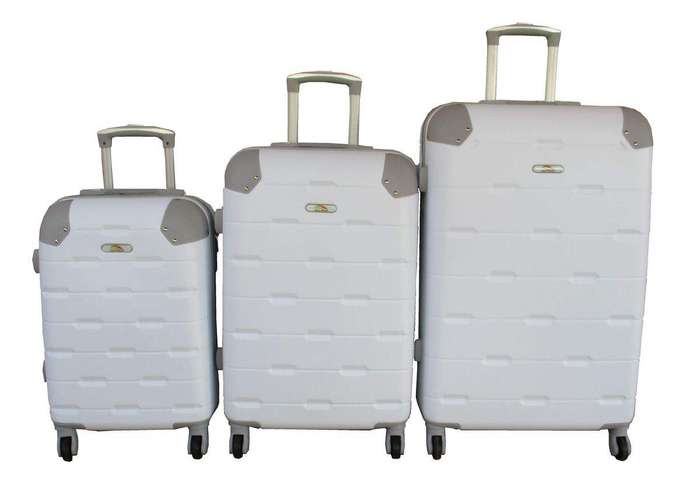 SMTE Durable ABS 3-Piece Luggage Set - White, Spinner Wheels, Telescopic Handle with keychain