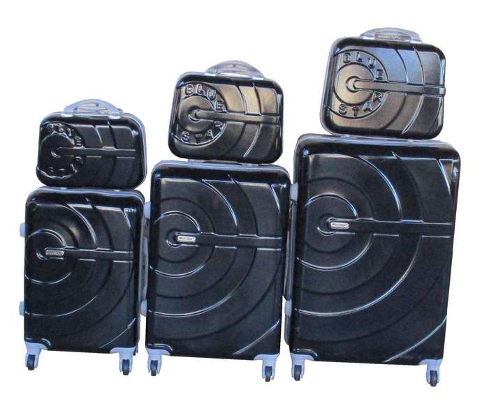 SMTE Durable ABS 6Piece Black Luggage Set with Spinner Wheels & Combination Lock with keychain