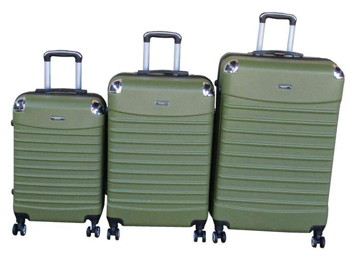 SMTE GAILY 3-Piece Dark Olive Green ABS Luggage Set Combination Lock and Wheels with keychain