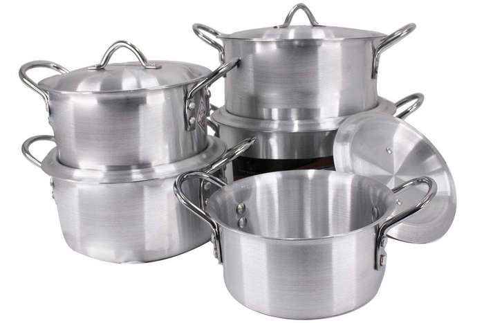 SMTE 10 Piece Pure Aluminium Casserole Pot Set - Silver Shine Set with keychain