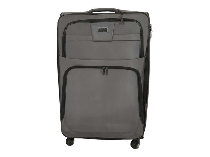 SMTE-Quality Trolley 1 Piece Fabric Travel Luggage Spinner Suitcase Set - Light Grey - 55 cm with...