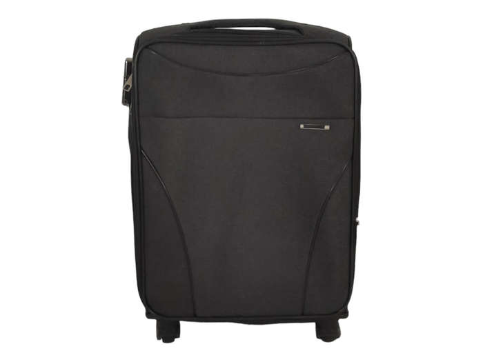 SMTE- Quality Trolley 1 PIece Fabric Travel Luggage Spinner Suitcase Set - 55 cm with keychain