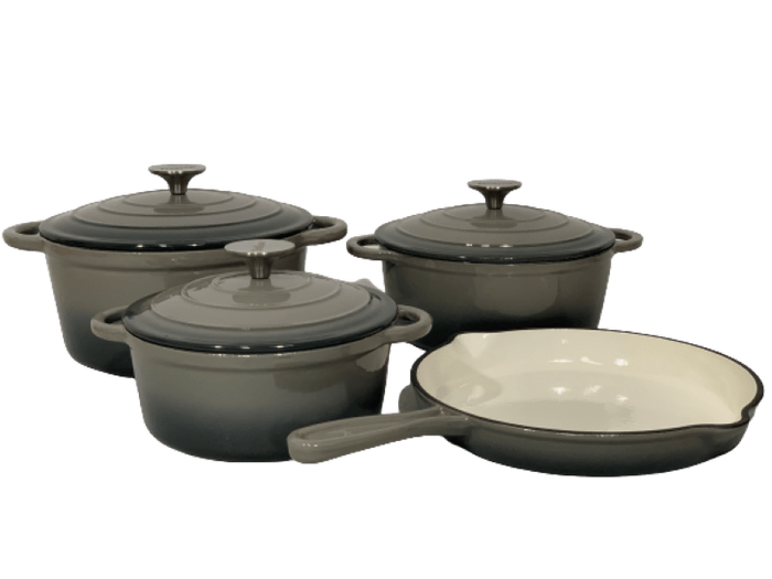 SMTE 7 Piece Black Authentic Cast Iron Cookware Set - Grey with keychain