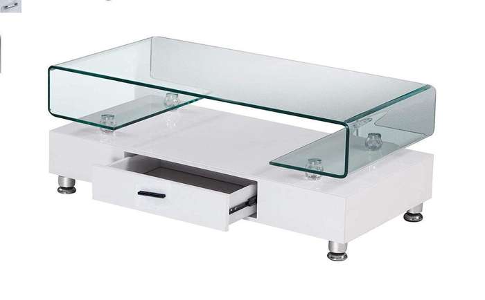 SMTE Tempered Glass Top Coffee Table, White Base with keychain
