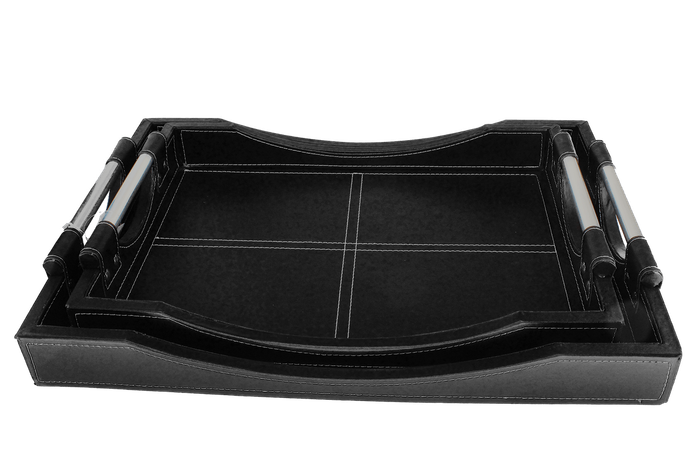 SMTE Royalty Defined Leather Serving Tray -Twin Set 42 & 50cm Trays - Black with keychain