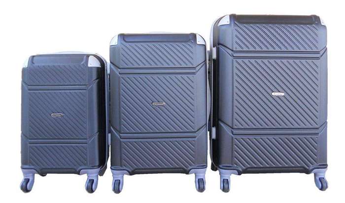 SMTE - 3 Piece Hard Outer Shell Quad Wheel Luggage Set - S-1-5 - Black with keychain