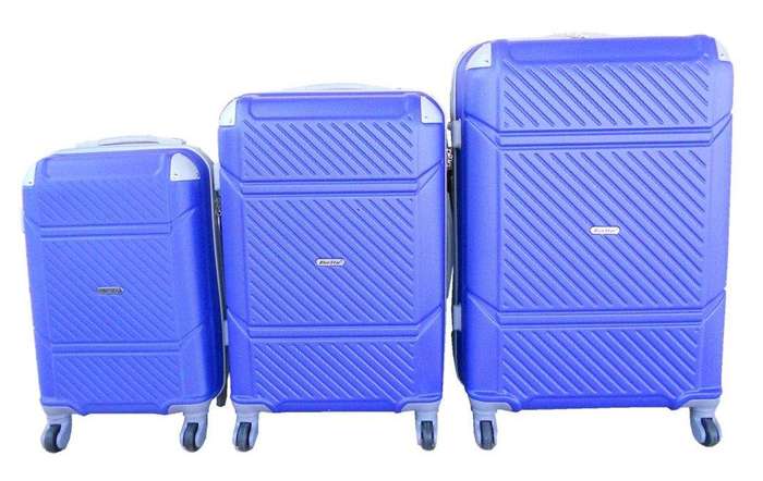 SMTE - 3 Piece Hard Outer Shell Quad Wheel Luggage Set - S-1-5 - Blue with keychain