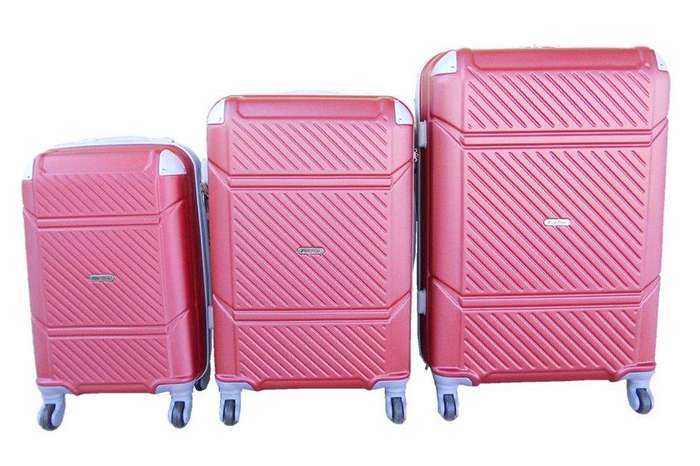 SMTE - 3 Piece Hard Outer Shell Quad Wheel Luggage Set - S-1-5 - Red with keychain