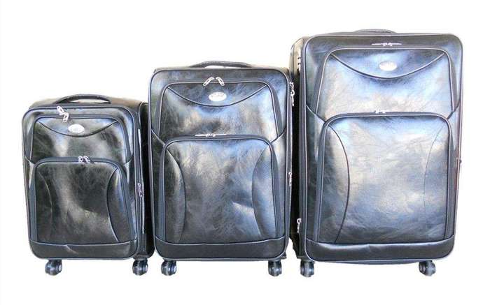 SMTE Luggage Set of 3 PU Leather Travel Suitcases 28'24'22' inch - Black with keychain