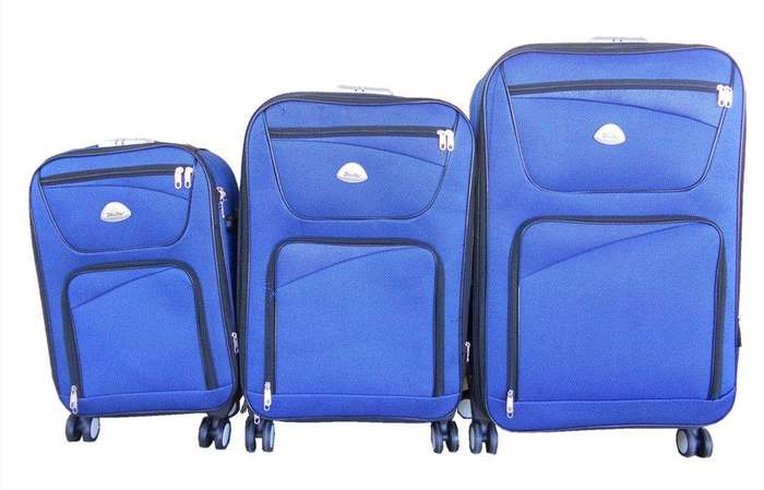 SMTE Trolley 3 Piece Travel Luggage Spinner - Fabric - Blue with keychain
