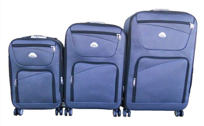 SMTE Trolley 3 Piece Travel Luggage Spinner - Fabric - Grey with keychain